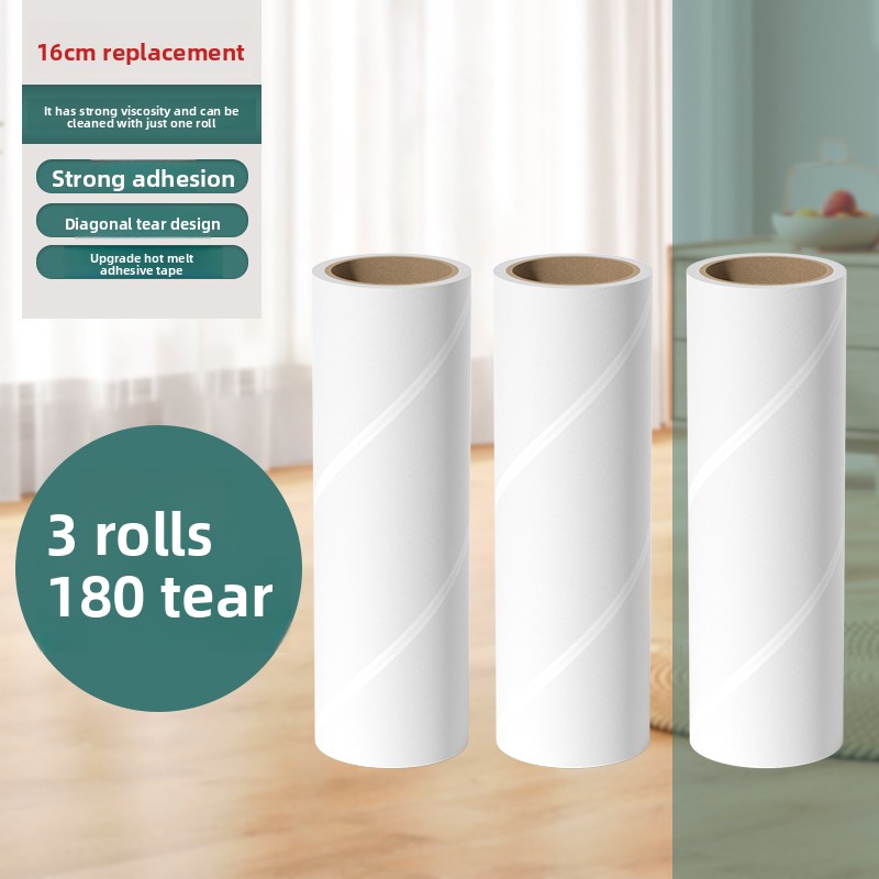 Long Pole Stiy Hair Remover Roller Large Size Tearable Paper Bed Hair Roller Bru Floor Hair Wheel Household Cleaning Tool: 16cm universal replacement core 3 rolls of paper (180 tears in total)