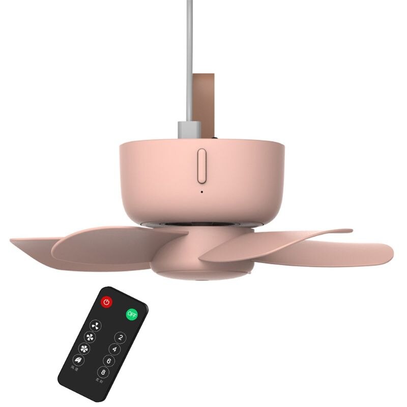 Remote Control Timing USB Powered Ceiling Fan Air Cooler 4 Speed USB Fan for Bed Camping Outdoor Hanging Camper Tents Hanger Fan: Pink