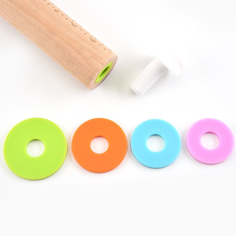 Adjustable Wooden Rolling Pin with 4 Removable Rings Baking Cookies Noodle Biscuit Fondant Cake Dough Roller DIY Kicthen Tools