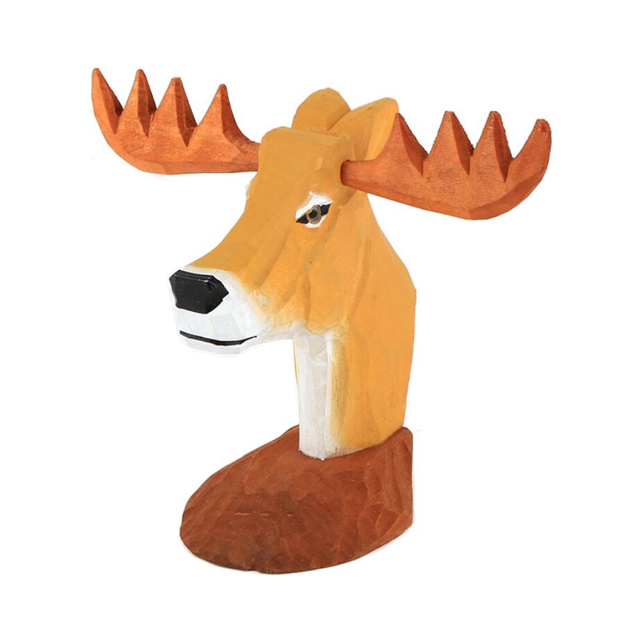 3D Animal Head Wood Carving Toy Ornaments Wood Hand Carved Jewelry Eyeglass Holder Giraffe Elk Office Desk Home Decor: elk