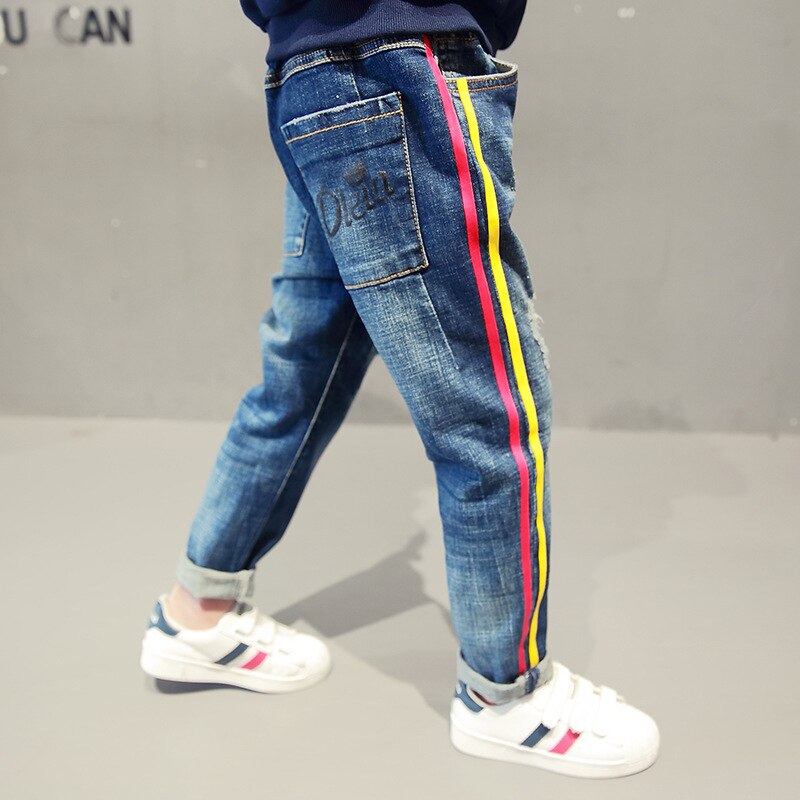 Kids pants big boys casual jeans autumn children clothes boy denim blue color kids pencil trousers child hole leggings