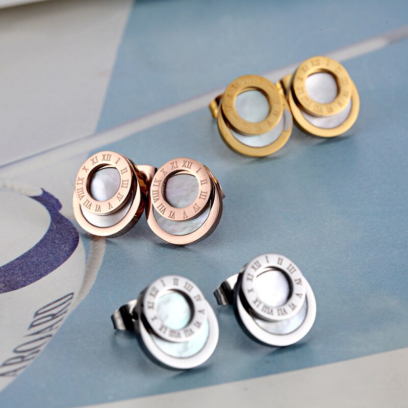 Brincos de algarismos romanos esmaltados pretos de alta qualidade para mulheres/homens meninas joias piercing titânio aço cor dourada brinco