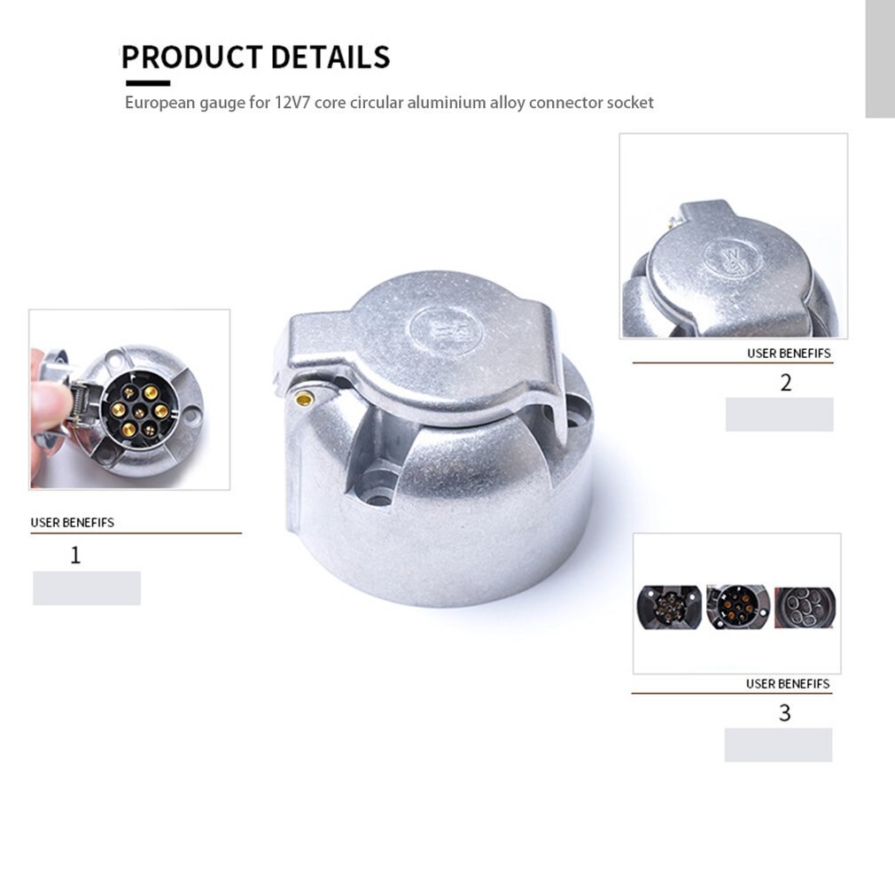 12V 7 Pin Round Aluminum Trailer Socket Waterproof Trailer Towbar Connector For Trailer Light Lamp