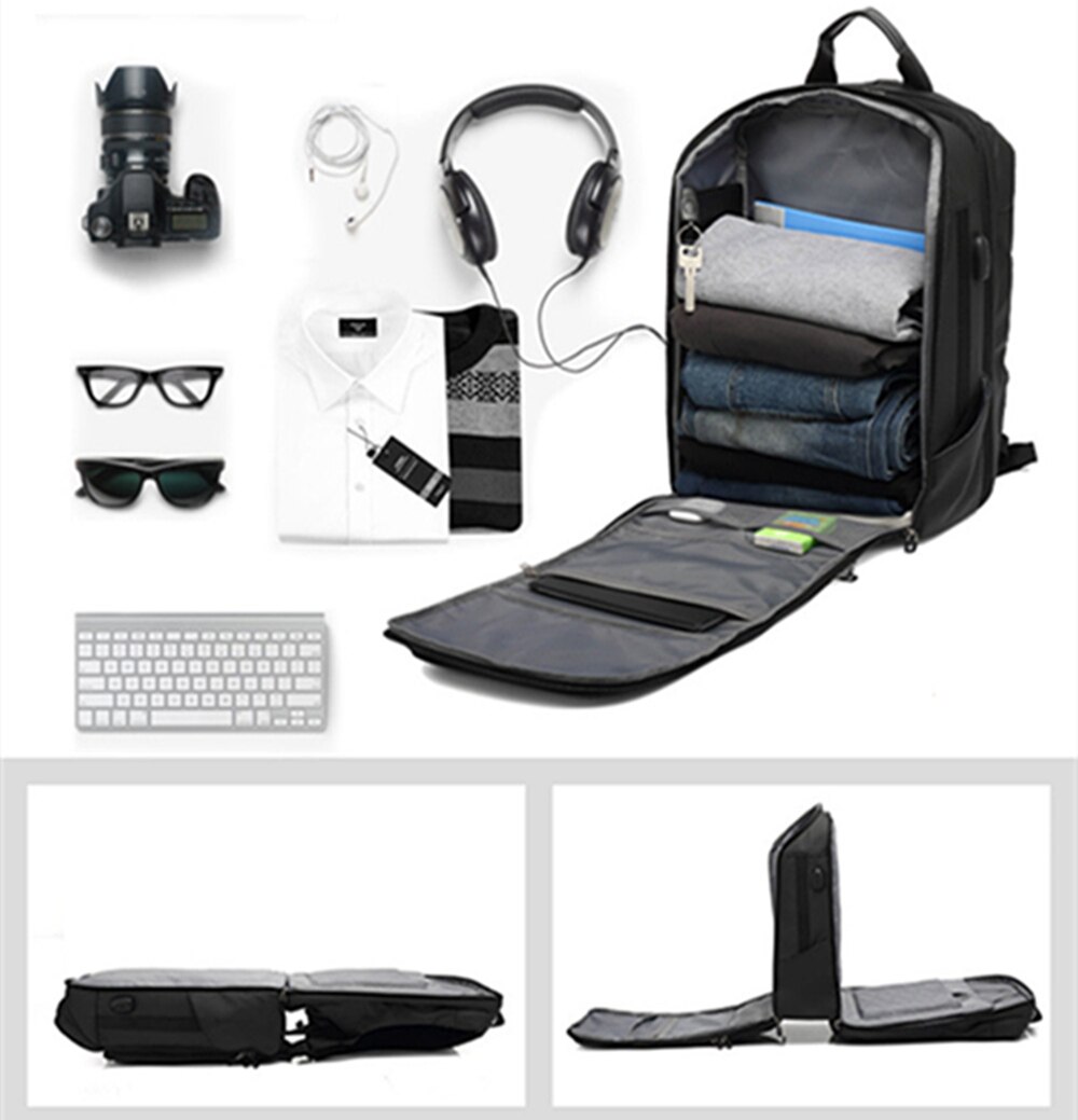 POSO Backpack 17.3Inch USB Laptop Backpack Business Travel Backpack Anti-theft Nylon Waterproof Student Backpack