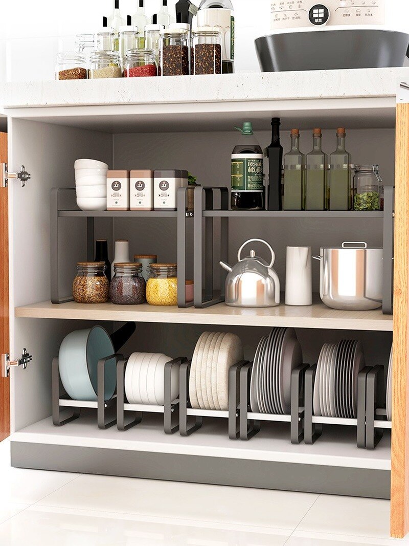 Kitchen Cabinet Storage Shelves Plates Dishes Chopping Board Storage Rack Bowl Cup Holder Multifunction Closet Organize JU31907