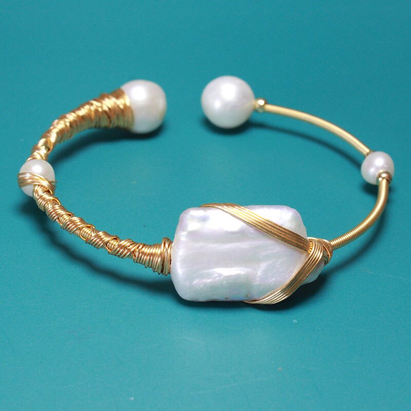 Bulk Natuurlijke Rechthoek Parel Manchet Armbanden Koper Mode-sieraden Armbanden Luxe Voor Vrouwen Verstelbare 55Cm