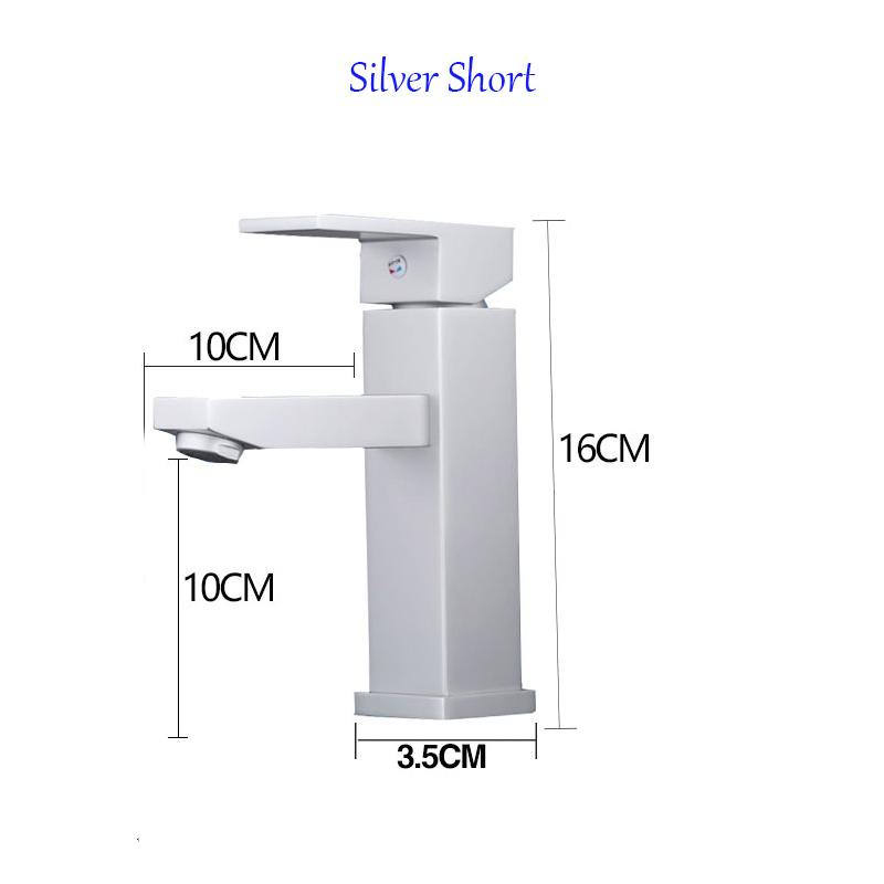 Korte Hoge Stijl Mat Zwart Goud Badrandcombinaties Enkele Handgreep Wastafel Kraan Water Kolom Sink Cold Badkamer Kraan Wastafel tap: Silver Short