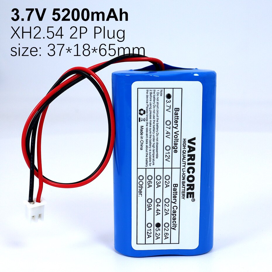 3.7V/4.2V 18650 Li-ion battery 3000mAh 5200mAh 6000mAh 9000mAh 12000mAh with PCB protection XH 2.54 2P Plug: 3.7V 5200mAh