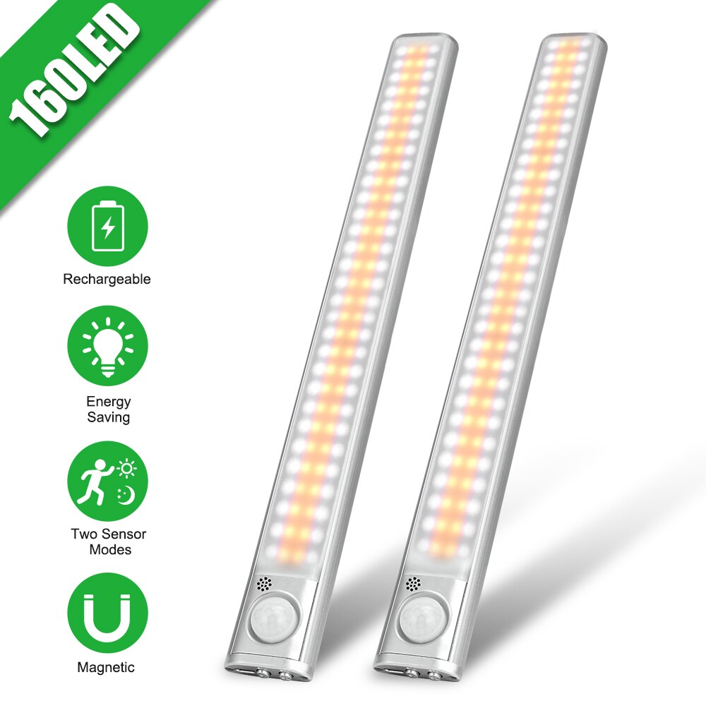 KeWL-luces LED con Sensor de movimiento PIR, lámpara de noche de armario para cocina, dormitorio, armario, retroiluminación, 160