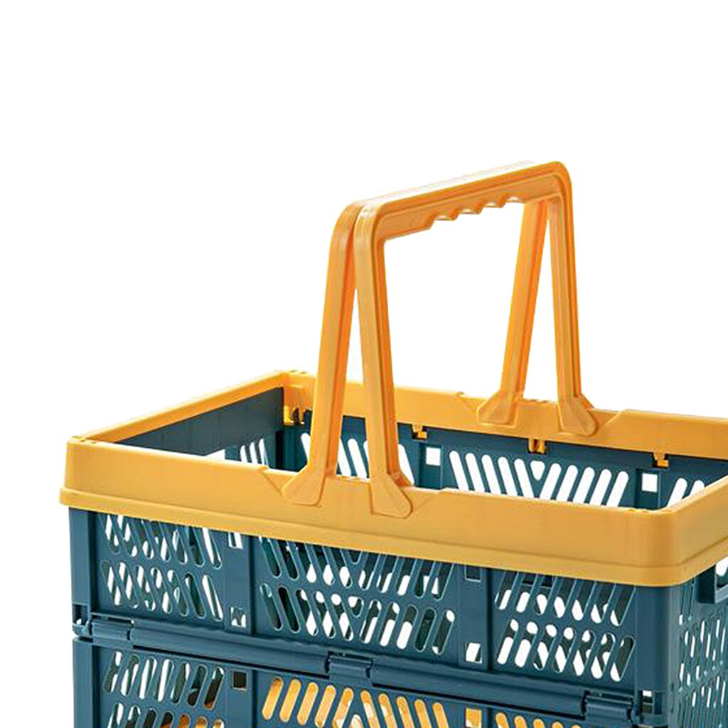 Collapsible Shopping Basket Plastic Folding Storage Crate Stackable Grocery Bin Foldable Storage Box Handles Plastic Tote Bag