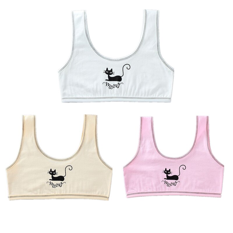 3pc/Lot Girl Bra Teen Crop Top Underwear Vest Racerback Puberty Sport Training Bras Letter Streetwear Tube Top 8-14Years: fufenbai