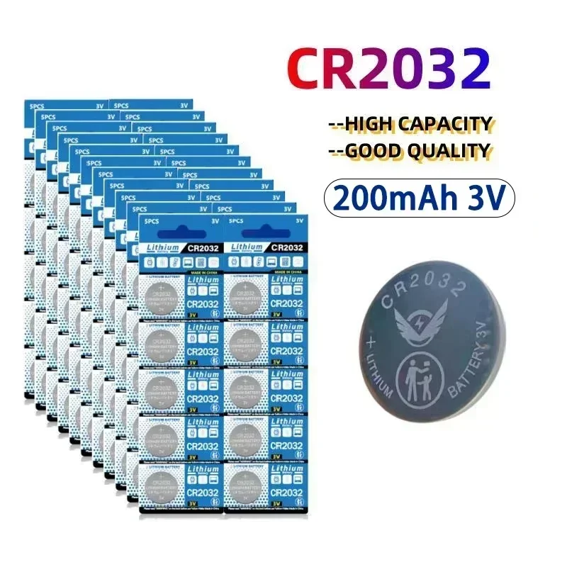 Bateria de lítio cr2032 de 200mah, cr 2032 dl2032 ecr2032, 3v, para brinquedos, relógio, calculadora, chave de carro, botão de controle remoto