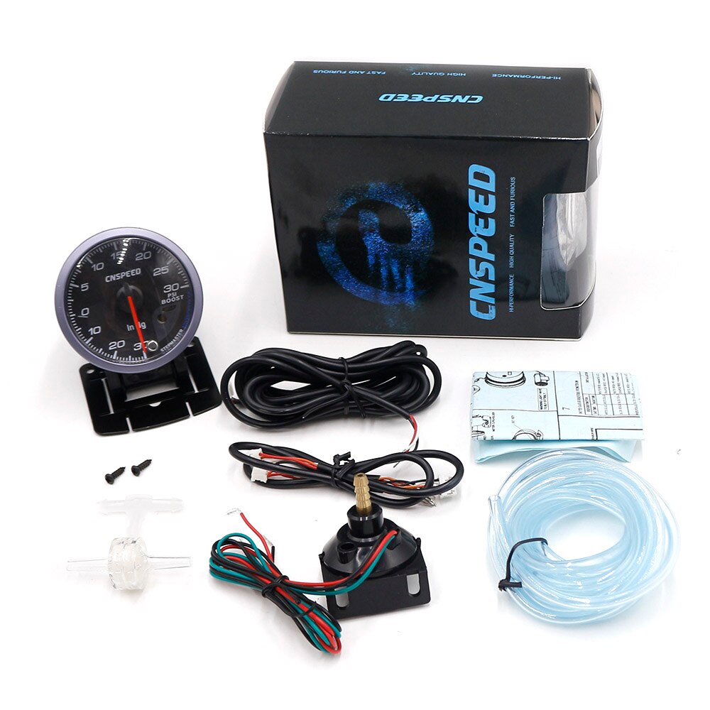 CNSPEED 60MM Car Turbo Boost Gauge PSI With Sensor Black Face White& AMBER Lighting turbo boost meter & Adjustable Controller