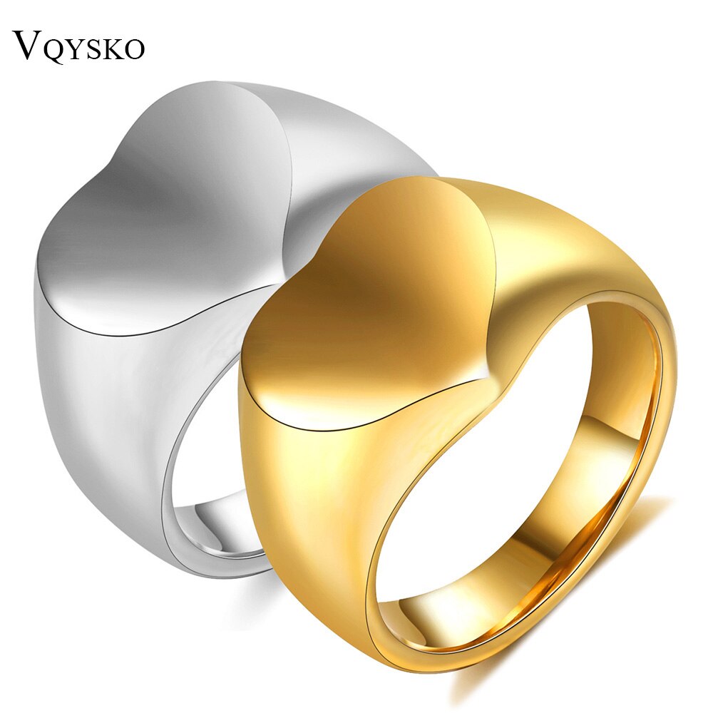 Romantic Stainless Steel Heart Shaped Wedding Rings For Women Men Ladies Gold Color Jewelry Birthday