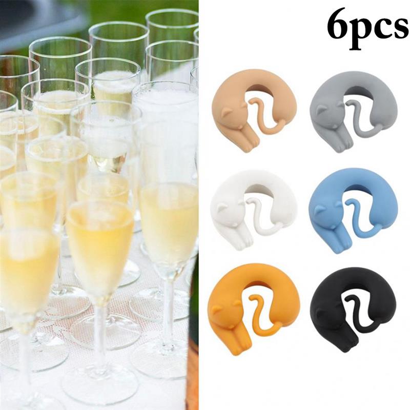 6 uds. Marcador para vaso de vino de silicona con de gato, copa de identificación, identificador de identificación, etiquetas, signos de etiqueta