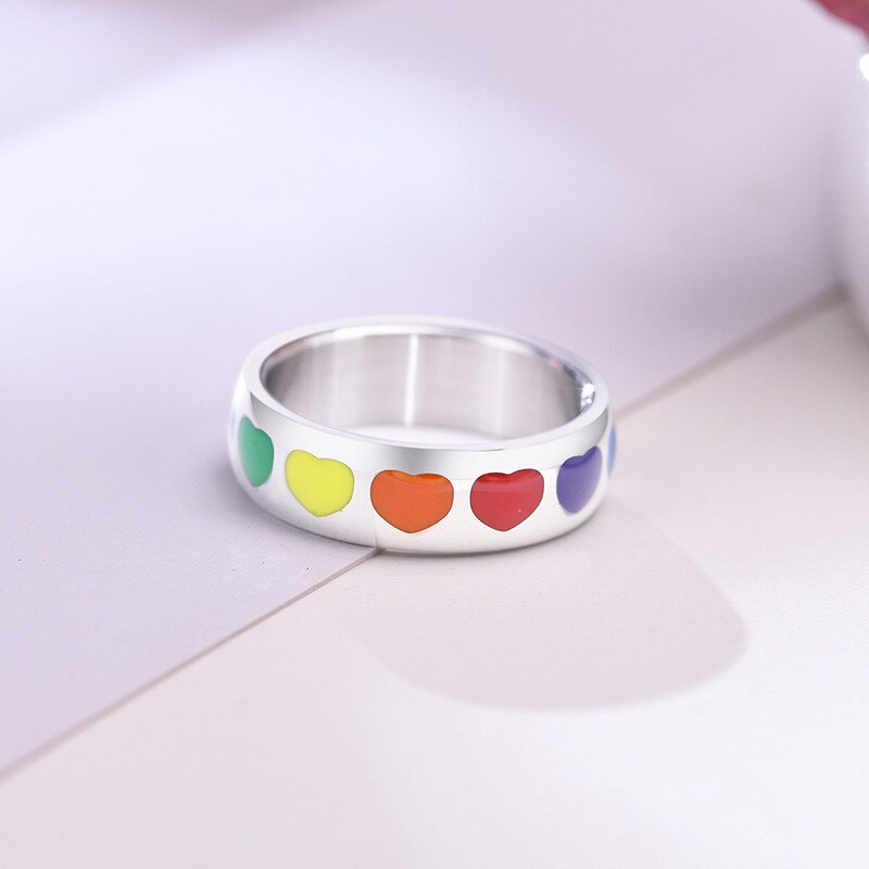 Modyle 2022 Zilveren Kleur Rvs Regenboog Lgbt Pride Ringen Voor Vrouwen Mannen Mode Hart Bruiloft Mannelijke Sieraden