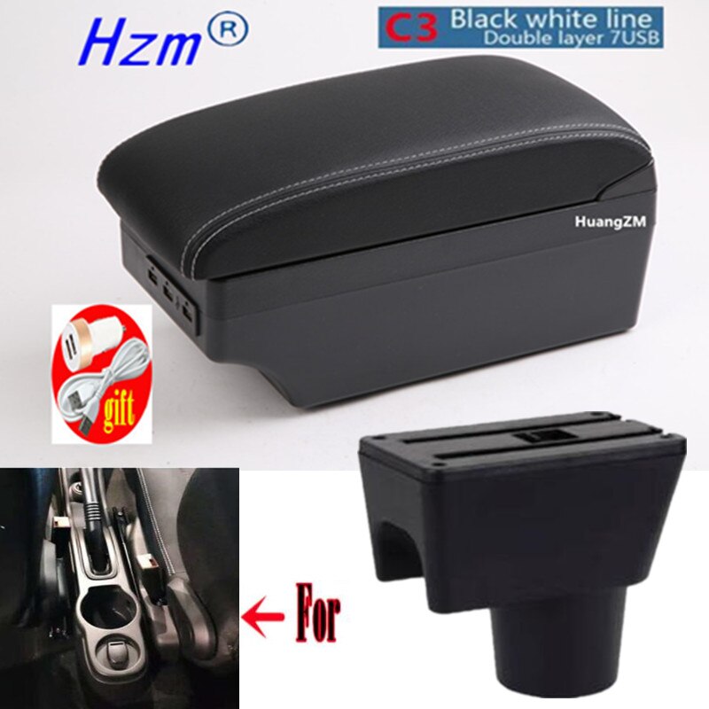 For Renault Dacia Duster I armrest box For Renault Duster Center Storage box car accessories Interior With USB LED: C3 white line 7USB