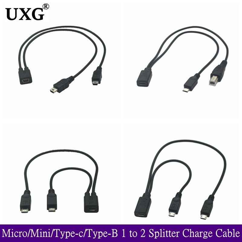 Type-c USB 3.1 &amp; Micro USB 1 Female to Micro Mini USB Type-c Type B Male Y Splitter Charge Extension Date Splitter Adapter Cable