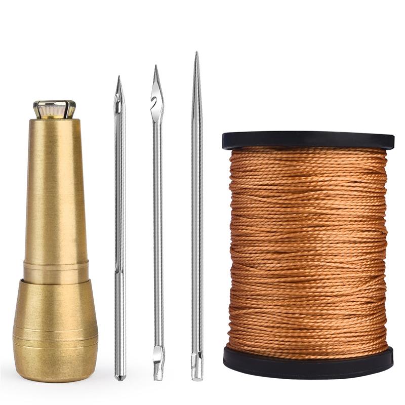 Leder Nähset DIY Leder NäHenne Ahle Nadel mit Kupfer Griff einstellen Leder Leinwand Zelt Schuhe Reparatur werkzeug Nylon faden: Licht Grün