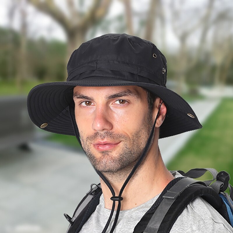 Gorro de pescador de secado rápido, ajustable, resistente al agua, con cuerda para Barbilla, sombrero de cubo de escalada: QJ2434SH