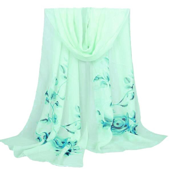 Chiffon Floral Print Scarves Silk Scarf Women's Long Soft Wrap Scarf Simulation Silk Shawl Beach Shawl Kerchief: Blue