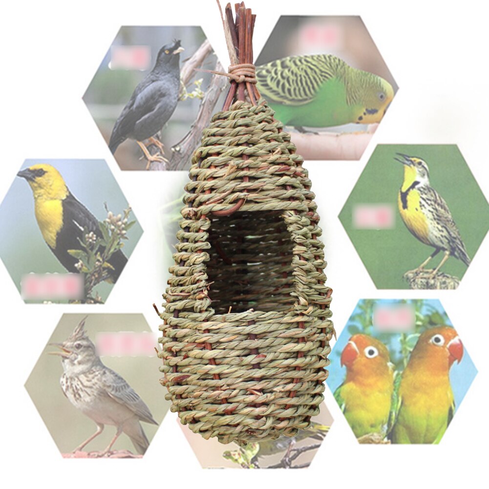 grzędowanie koliber klatka DIY ciepły domek dla ptaków zagnieżdżanie Wykonany ręcznie trawa ogród wróbel odkryty schronienie rękodzieło Dom wiszące