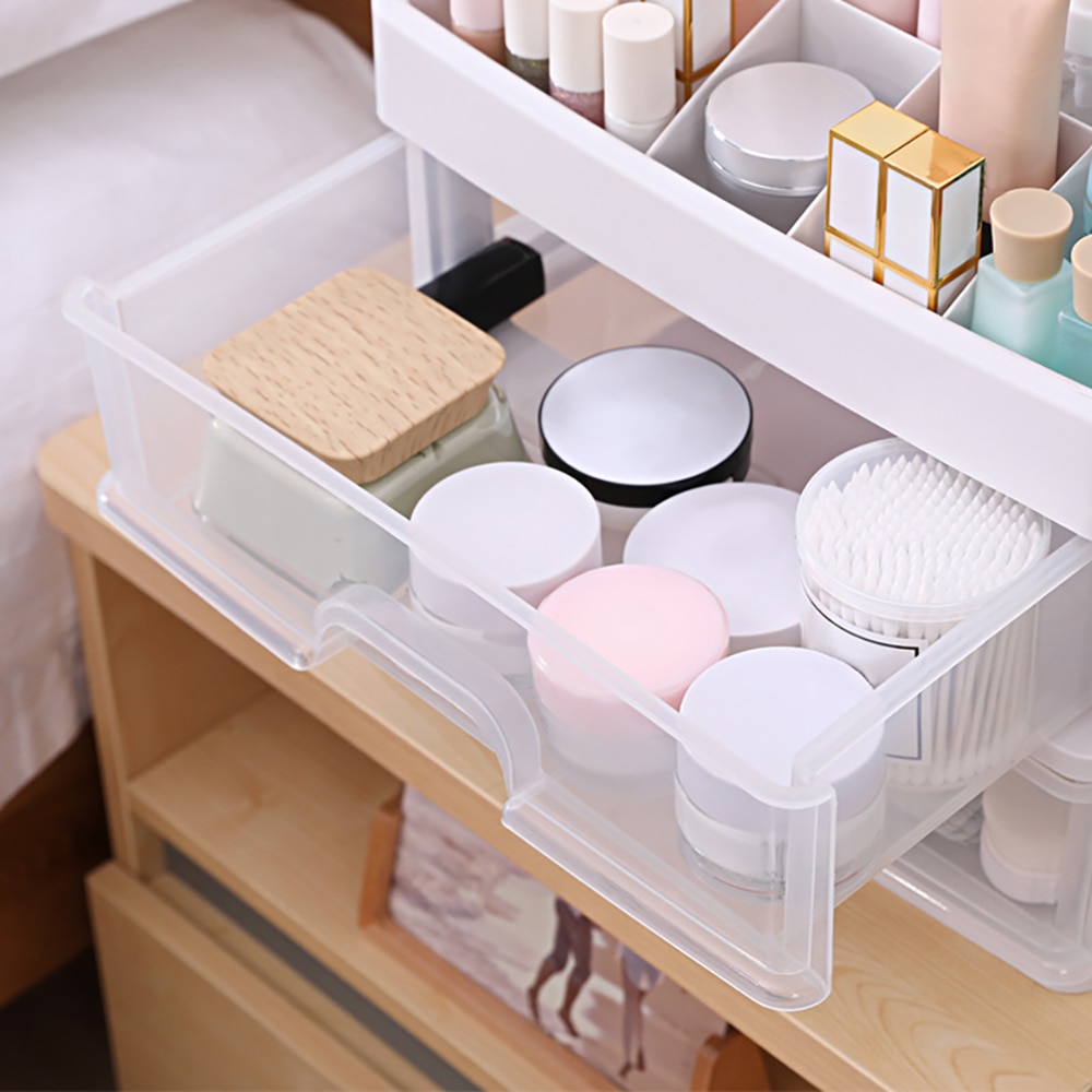 Cosmetics Storage Box Three Layer Drawer Makeup Jewelry Organizer Desktop Lipstick Nail Oil Container Beauty Cosmetic Case