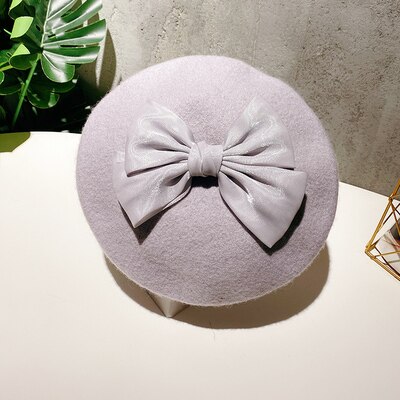 Béret en laine avec nœud papillon pour femme, chapeau avec motif de biscuits, de couleur unie, idéal pour l&#39;automne et l&#39;hiver: 05