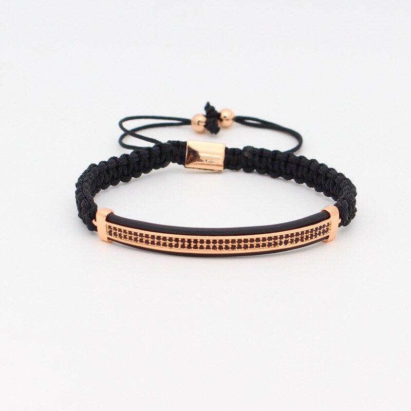 Frete grátis luxo micro incrustações pave configuração zircon cz lua aço inoxidável grânulo trançado pai presente masculino jóias pulseiras: Rose Gold