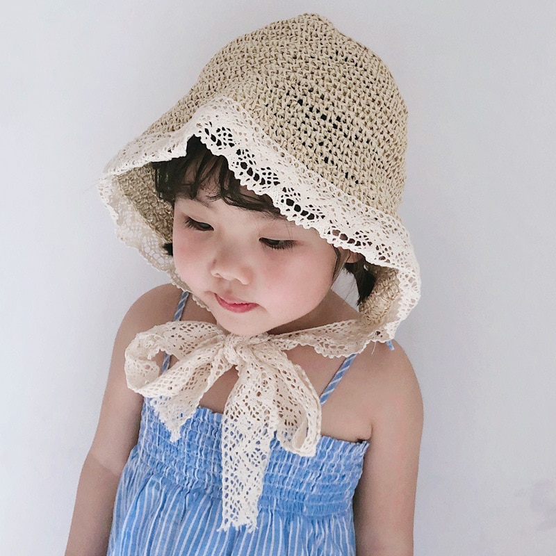 Spitze freundlicher Panama Hüte für Mädchen Stroh murmeln Baby Hütte Sommer freundlicher Sonnenhut für Mädchen Strand Baby Mädchen Kappe 1PC