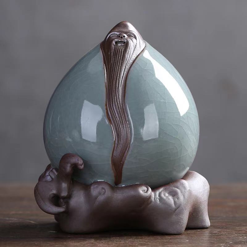 Ceramic Longevity Peach Tea Pet Ornament Gao Kiln Ruyao Big Longevity Male Tea Pet