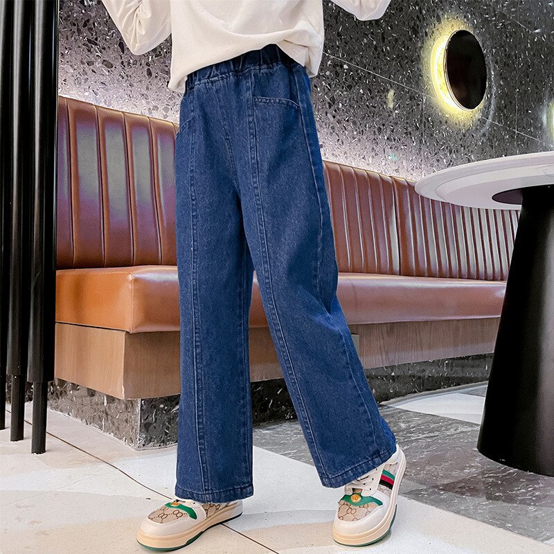 Pantalones vaqueros de pierna ancha para niños y adolescentes, Jeans holgados de cintura alta para primavera y otoño, coreana, 12, 13, 14 y 16 años, 2022