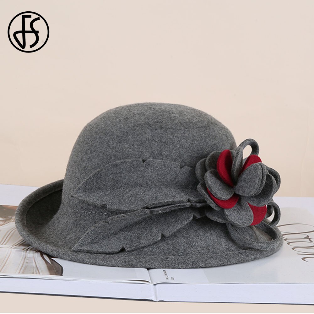 Sombreros de lana FS Inglaterra para mujer, sombrero de copa de lana para en la iglesia, sombrero de lavabo para mujer, sombreros de pescador de Vintage para Otoño e Invierno