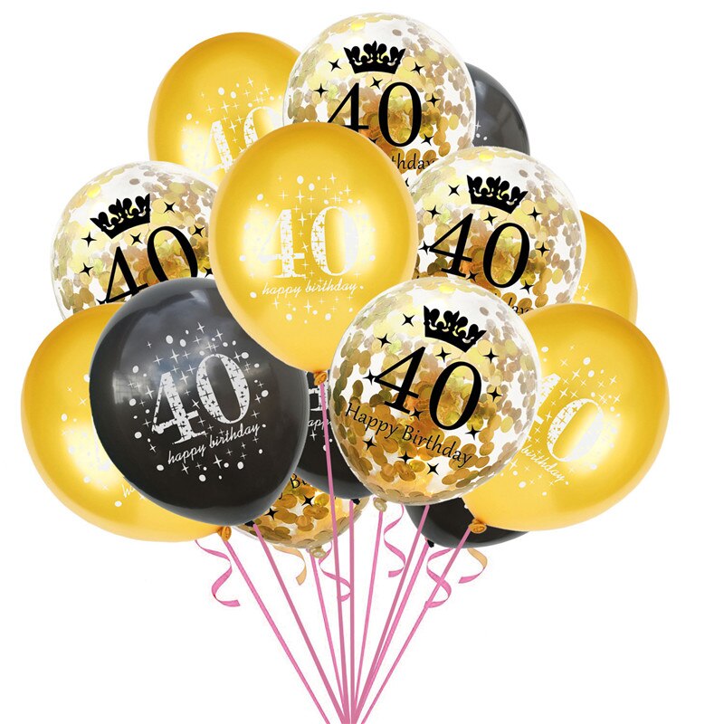 15 stk blandet guld konfetti balloner nummer 16 18 30 40 50 60 70 80 90 år fødselsdagsfest digital ballon latex globos: 40