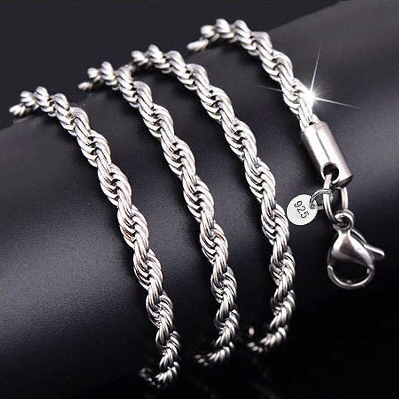 OMHXZJ Persoonlijkheid Mode Unisex Party Huwelijkscadeau Zilveren 4mm Touw Ketting 925 Sterling Zilveren Ketting Ketting NC186