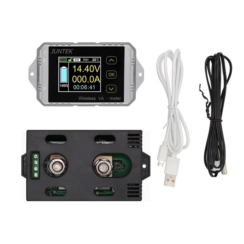 JUNTEK VAT1100 100V 100A Wireless ammeter voltmeter battery capacity monitoring coulomb counter 12V 24V 48V color screen meter