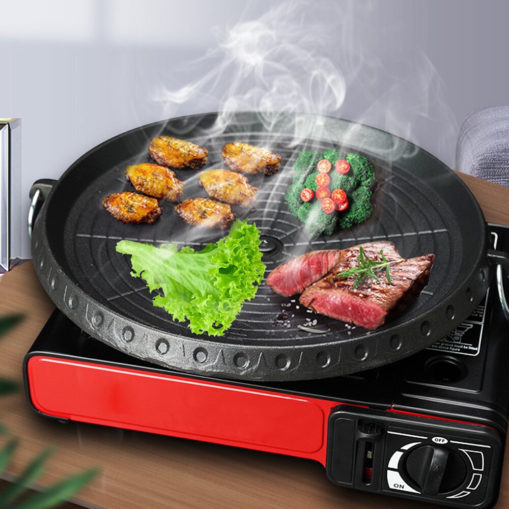 Multifunctional Korean Frying Pan Medicals Stone Non-stick Pan Black Barbecue Pan Kitchen Bakeware Tools Grill Pot Mat