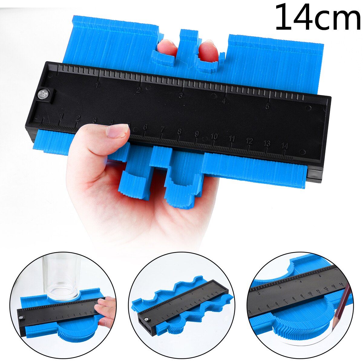 Contour Gauge Plastic Profiel Kopie Contour Meters Standaard Hout Markering Tool Betegelen Laminaat Tegels Gereedschap Profiel Meetinstrumenten: 14cm blue