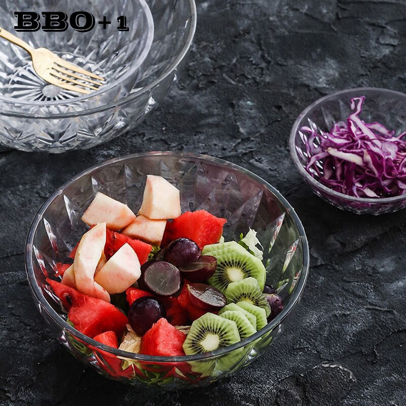 Cuenco de plástico transparente para ensalada, vajilla creativa para frutas y verduras, cuenco de vidrio acrílico PARA CENA redonda, vajilla de cocina de varios tamaños