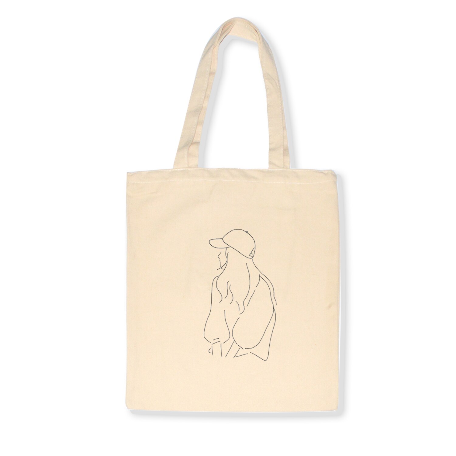 Handtassen voor jonge dames, stoffen canvas tas, reistas voor dames, eco-herbruikbare schoudertassen, schooltas, lijntekening, print: E188 beige