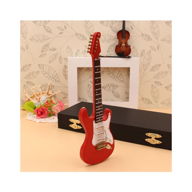 10Cm Miniatuur Elektrische Gitaar Replica Met Doos Stand Muziekinstrument Model E56D: Rood