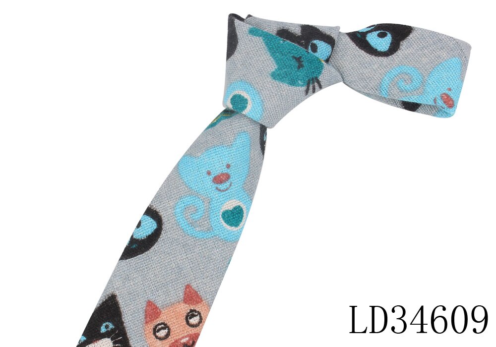 Cartoon Print Tie For Men Women Skinny Neck Tie For Wedding Casual Cartoon Neckties Classic Suits Slim Cotton Linen Neck Ties: LD34609