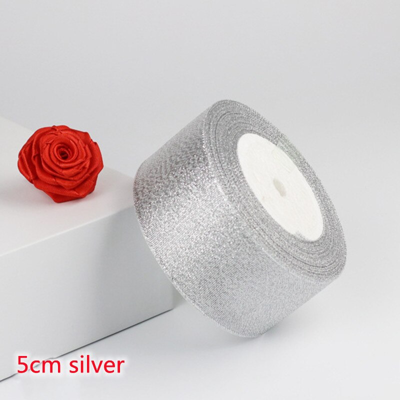 25 Yards 6-50Mm Zilver Goud Zijde Satijn Organza Lint Bruiloft Decoratie Cake Diy Kerst Handwerk Accessoires tapes: 50mm Silver