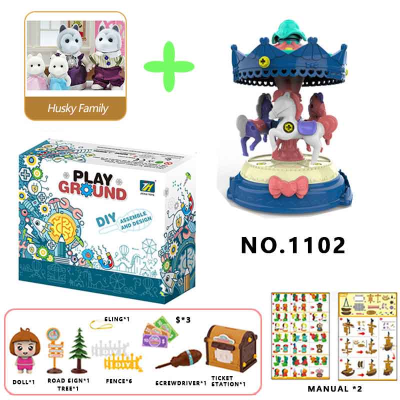 1:12 Carrousel Bosdier Familie Vroeg Leren Puzzel Achtbaan Pretpark Model Schroef Montage Pakket Speelgoed: 1102-G05-K05