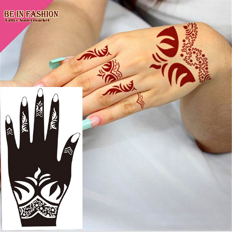 6 stk/parti henna tatoveringsstencils indian airbrush blonder blomst hånd fod håndled glitter tatoveringsstempler stencil til kropsmaling