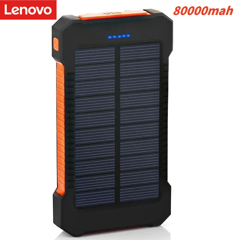 Lenovo 200000 mAh solar powerbank acampamento ao ar livre carregador portátil powerbank à prova dwaterproof água carga rápida bateria externa de alta capacidade: Preto