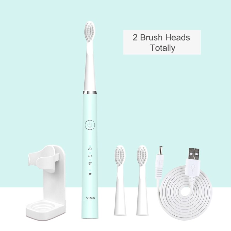Cepillo de dientes eléctrico recargable sónico de SEAGO cepillo de dientes automático mejorado para adultos con 6 cabezales de cepillo: Blue-2 heads