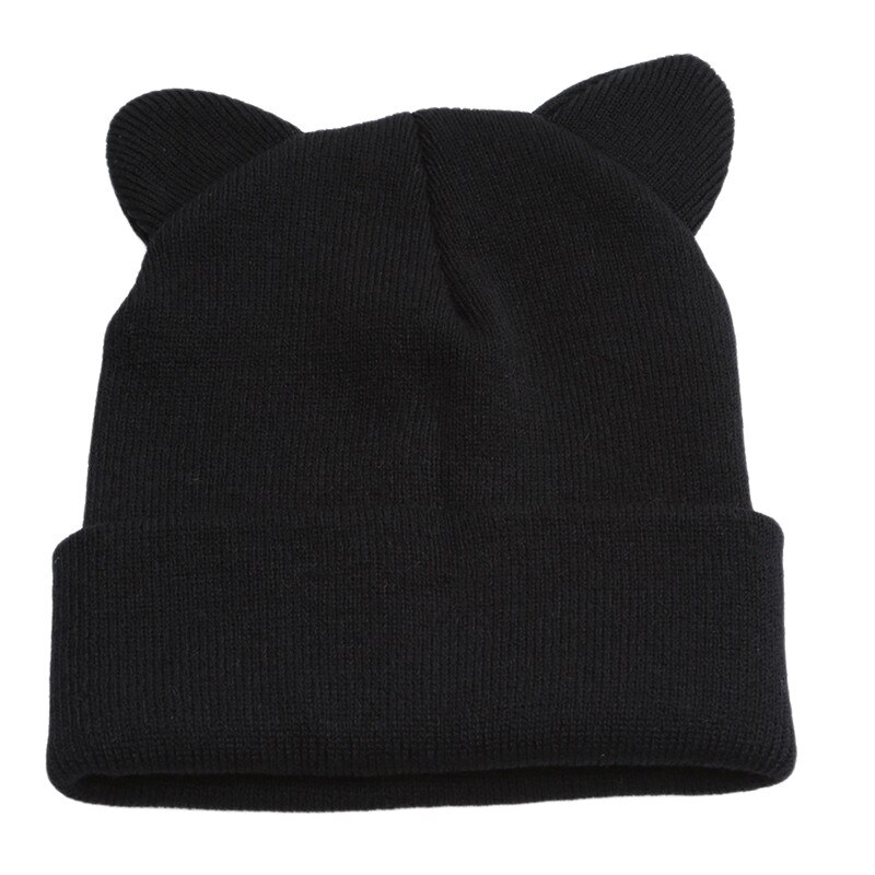 Høst vinterstrikkede luer skullies for kvinner utendørs slouchy panser casual cat ear hat caps