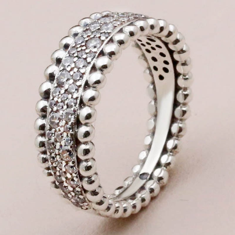 Originele Kralen Pave Band Ringen Met Crystal Ringen Voor Vrouwen 925 Sterling Zilveren Ring Party Fijne Diy Europa Sieraden