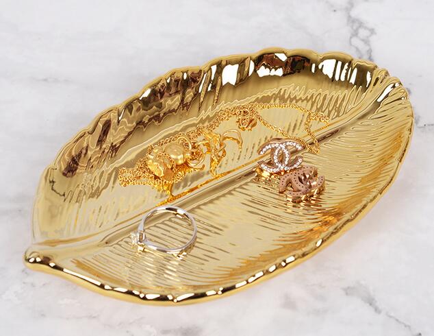 Nordic keramische sieraden lade gouden blad opbergvak desktop ring oorbellen plaat